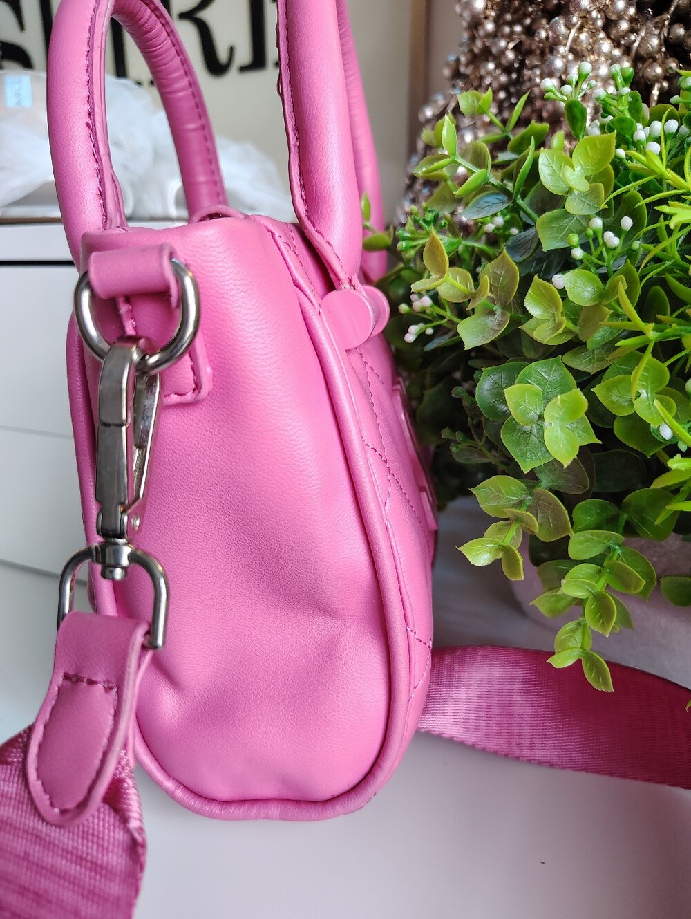 Steve Madden Pink Quilted Mini Tote Crossbody Bag Hot Pink - Picture 7 of 9